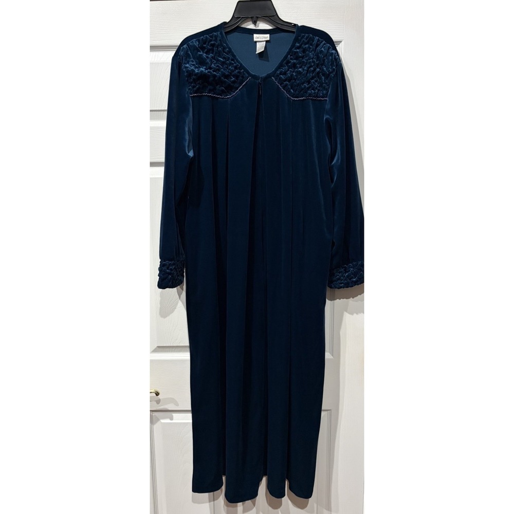 Vintage Delicates Velour Robe Women's Size XL Turquoise Textured Housecoat - Picture 2 of 12